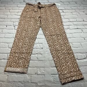 NWT Anthropologie Wanderer Tan Belted Animal Print Pants sz 28 Linen Blend A422